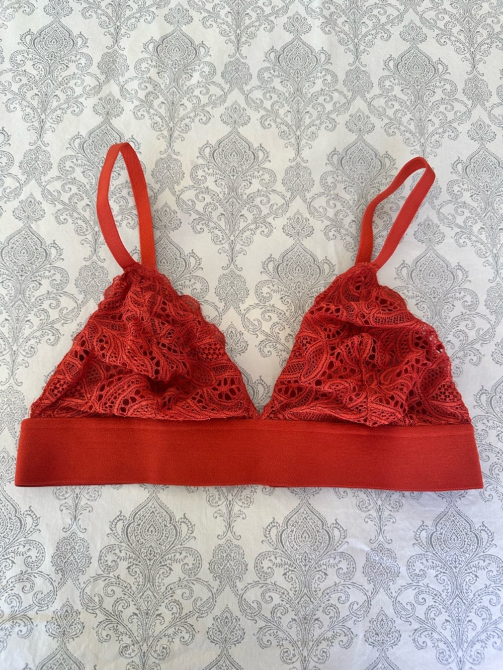All You Lively Lace Triangle Bralette Bra Mesh Burnt Orange Intimates Large